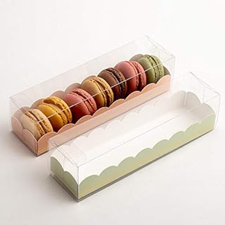 10 Empty Macaroon Boxes - 190x50x50mm Clear Box with Green Elegance Insert