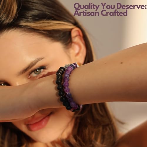 Set Of 2 Couples Bracelet Magnetic Healing Natural Bead Stone Stretch Bracelet Unisex Anniversary, Friendship, Valentine, Christmas Gift2