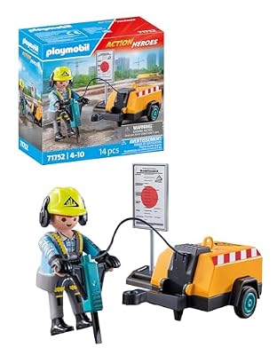 Playmobil Action Heroes 71752 Ouvrier Marteau piqueur et signalisation