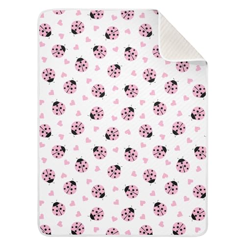 Image of Cute Ladybug Heart Pink Baby Swaddle Blanket for Boys and Girls, Muslin Baby Receiving Swaddle Blanket, Soft Cotton Nursery Swaddling Blankets for Newborn Toddler Infant