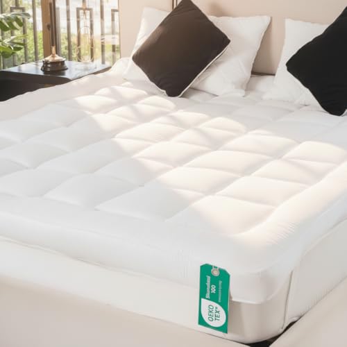 Image of Mattress Topper Double Bed 10cm Deep 1000 GSM Luxury Comfort | 100% Microfiber Double Mattress Toppers with Breathable Quilted Design for Pressure Relief | Thick Mattress Topper Double (137x190cm)