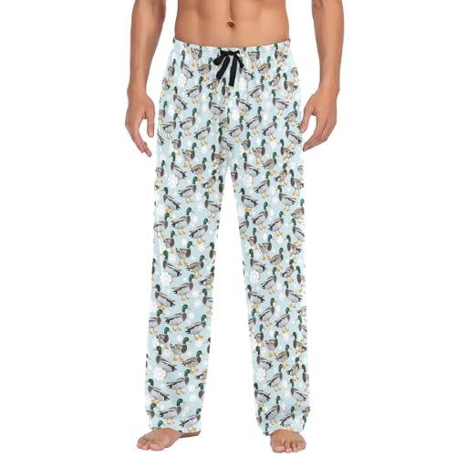 Mens Cotton Pajama Pants Sleep Lounge Pj Bottoms Sleepwear with Pockets Drawstring S Duck Snow2