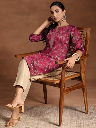 Image of Libas Womens Printed Silk Straight Kurta for Women Suit