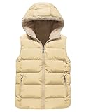 Gihuo Kids Puffer Vest Boys Girls Warm Fleece Lined Hooded Vest Zip Up Winter Padded Gilet Outerwear(Khaki-11Y)