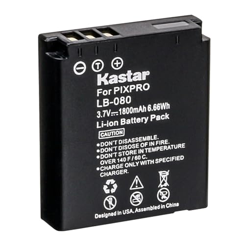 Kastar 1-Pack Battery Replacement for Kodak LB-080 NCA-K/102 Battery, Kodak Camera PIXPRO SP1, PIXPRO SP1 HD, PlaySport Zx5, SP1-YL3, PIXPRO SP360, PIXPRO SP360 4K, PIXPRO ORBIT360 4K