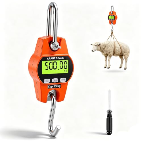 Eirolace Báscula para Grúa Electrónica 500kg, Báscula Colgante Digital con Pantalla LCD y Sensor de Precisión, Dinamómetro Industrial Portátil para Cargas Pesadas en Almacenes(500KG)