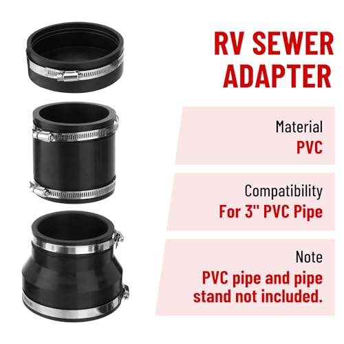 TRUCFUSION RV Camper Sewer Waste Plumbing Connection System Kit for 3\" PVC Pipe RV Sewer Hose Fittings Adapter Support