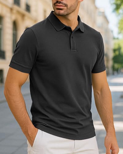 Men Polo Shirts Classic Mock Neck Short Sleeve Sport Shirt2