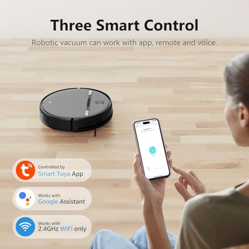 Image of Robot Vacuum Cleaner, Smart Robotic Vacuum Wi-Fi Connected, App Control, Compatible with Alexa and Google Assistant, Automatic Self-Charging Robot Vacuum Perfect for Pet Hair, Carpets and Hard Floors