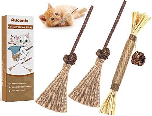 Catnip Sticks for Cat, Aucenix Cat Chew Sticks Toys, Natural Matatabi Silvervine Chew Sticks for Indoor Cats, Kitten Teething Chew Sticks Toy for Cats Kitten Kitty Stress Release (3PCS)