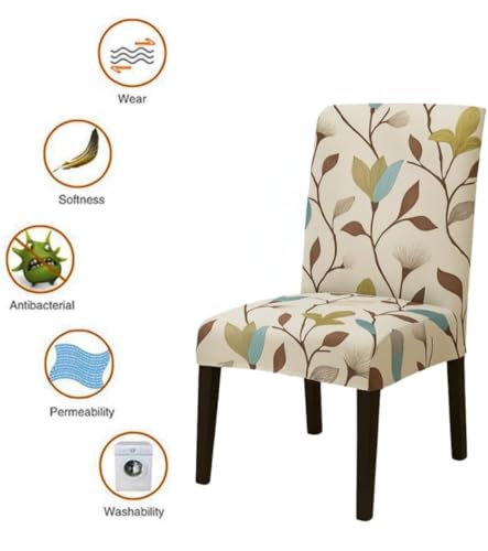 Image of Homerz Premium 6 Seater Dining Table Cloth with 6 Dining Chair Covers,Elastic Fitted Chair Slipcovers, Printed Polycotton Fabric, Table Cloth Size 60x90 inch (Stem)
