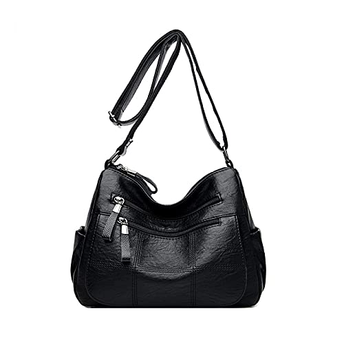 Crossbody bag noir femmes sac bandoulière rétro multi-poches cuir PU