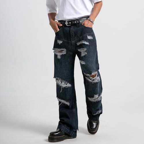 Mens Baggy Jeans Vintage Ripped Denim Pants Y2K Distressed Wide Leg Jeans Streetwear2