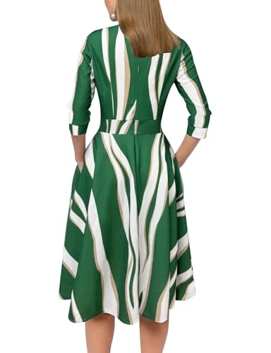 Image of Simple Flavor Women's Floral Vintage Dress Elegant Midi Evening Dress 3 /4 Sleeves
