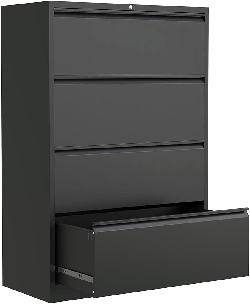 Lateral File Cabinet with Lock, 4 Drawer Lateral Filing Cabinet, Large Deep Drawers Locked by Keys, Metal Storage File Cabinet for Hanging Files Letter/Legal/F4/A4 Size : Office Products