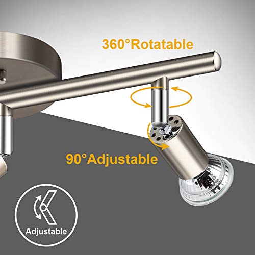 Ascher 3-Light Led Track Lighting Kit, Flexibly Rotatable Light Heads, 3 Way Ceiling Spotlight Matt Nickel Finish, Including 3 Gu10 Led Bulbs (4W 400Lm Daylight White 5000K) #TOP1