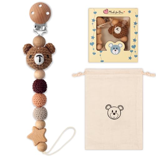 Image of Pacifier Clip, Cute Animal Pacifier Holder Clip for Boys and Girls, Most Pacifiers, Baby Teethers, Baby Shower and Baby Essentials(Bear)