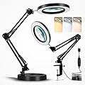 Tqy Ventures 10X Magnifying Glass with Light and Stand and Clamp Desk LED Magnifying Lamp Large Hands-Free Magnifier with Light Hands Free, Mirror for Crafts jewellers Hobbies Adjustable Arm