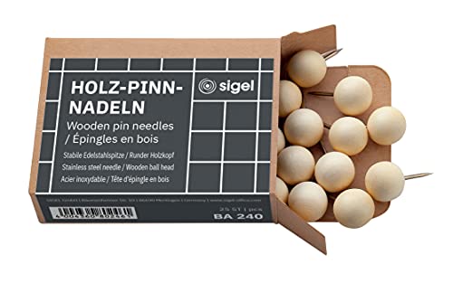 Sigel Ba240 Perni Di Legno, Beige, Testa Grande, Tonda, ⌀ 12 X 22 Mm, 25 Pezzi, Per Le Bacheche (Tessuto, Sughero, Ecc.)