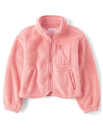 The Children's Place,Girls,Long Sleeve Sherpa Fleece Full Zip Jacket,Pink Kiss,X-Small