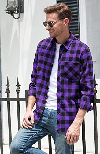 Cromoncent Men's Casual Plaid Flannel Long Sleeve Button Down Shirt2