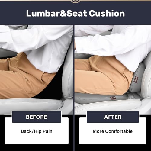 Image of Coverado Memory Foam Car Seat Cushion and Lumbar Support Pillow for Driving Seat, Ergonomic Design Soft and Breathable PU Leather, High Density Memory Foam for Neck & Lower Back Pain Relie
