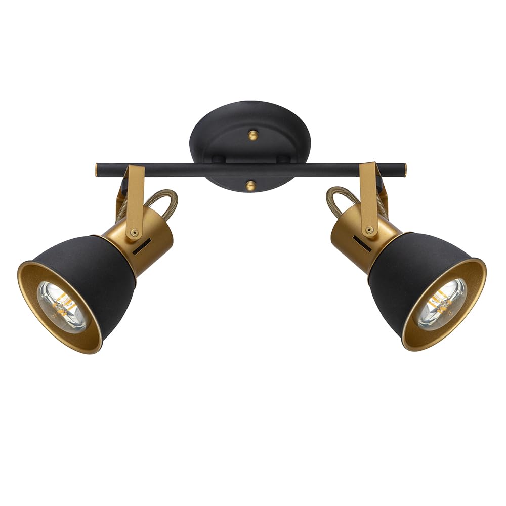 Lámpara de techo con 2 focos orientables, metal negro, con cable, focos LED de interior para cocina