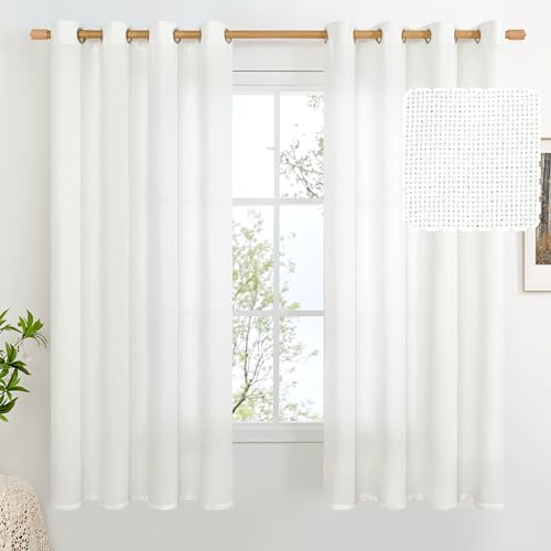 BGment White Faux Linen Curtains 63 Inch Length 2 Panels for Bedroom