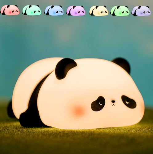 Squishy Cute Panda Night Light Voice Controlled Light with 7 Color Modes Soft Silicone USB Charging Panda Lamp for Kids Room Novelty Animal Night Lamp for Decor Cool Gifts for Boys Girls