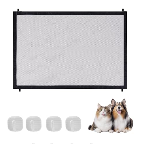 Cancelletto per Bambini Cancello Sicurezza Cani Gatti Animali Domestici 110x72 cm Rete di Barriera per Animali Domestici con 4 Ganci Adesivi Forti per Scale, Porte, Corridoi
