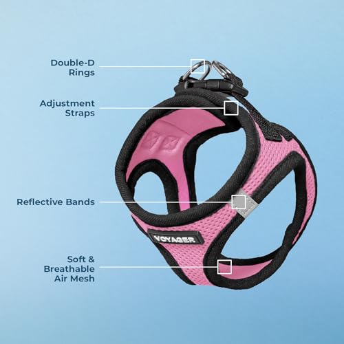 Image of All Weather Voyager Step-in Mesh Harness for Dogs / Cats by Best Pet Supplies - Breathable Material - Double Security Metal D-Rings + Strong velcro Fastener- Best Pet Essentials- Unique Dog Owner Gifts (Pink Base, X-Large)