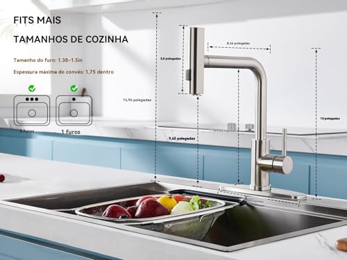 LucZeng Torneira de cozinha em cascata com pulverizador de puxar para baixo, Torneira de cozinha esc