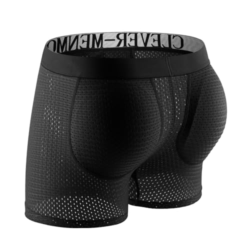 Mens Padded Underwear, Breathable Mesh Boxer Brief Body Shapewear Butt Lift Enhancer with Hip Removable Pad3