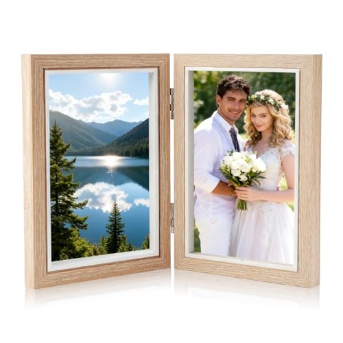 10.2 * 15.2cm, Marcos de Fotos, Marcos de Fotos Doble Madera, Wedding Photo Frames, para Decoración del Hogar, Regalos para el Día de la Madre, Bodas, Familiares y Amigos