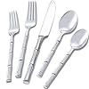 Bamboo 20 Piece Silverware Set Forged Stainless Steel Flatware Set Cutlery Set Mirror Polished Dishwasher Safe Service for 4