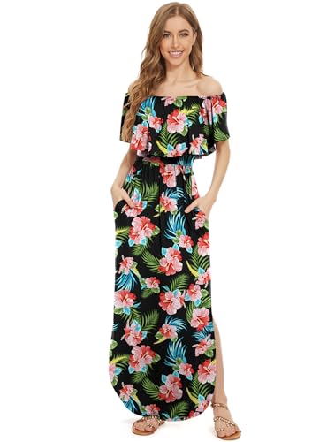 Image of LILBETTER Womens Off The Shoulder Ruffle Party Dresses Side Split Beach Maxi Dress