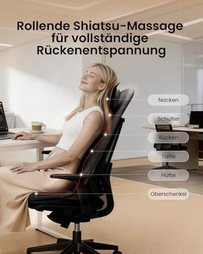 RENPHO masažna navlaka za sjedalo, Shiatsu masažer za leđa s 12 masažnih valjaka, masažer za leđa s TRI masažne zone topline, masažna podloga s vibracijskom masažom, duboka masaža valjka za masažu vrata