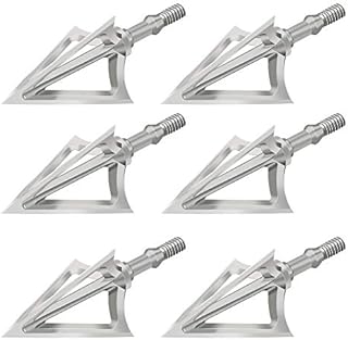 Feyachi Hunting Broad Heads 100 Grain Stainless Steel Fixed Blade Broadhead Arrow Tips Archery Arrowhead for Crossbow and Compound Bow, Pack of 6