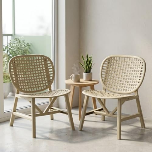 Image of Nilkamal Arena Woven Style Plastic Chair Without Cushion| Set of 2| for Home, Living Room, Balconies, Patios, Outdoor, Garden| Luxury Beige