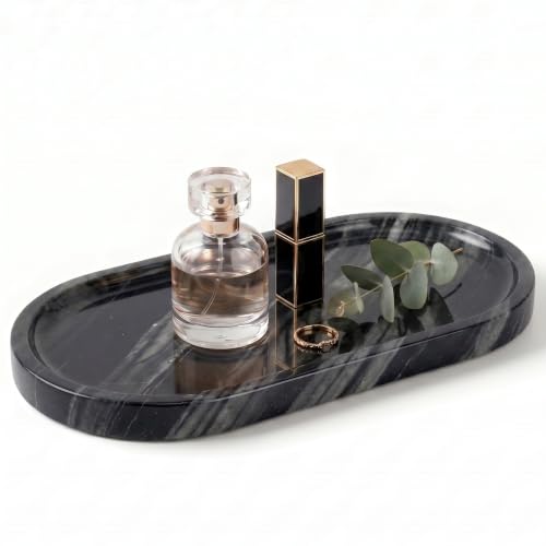 YKAJO Antique Wood Oval Marble Tray, 9.8x4.7 Vanity Perfume Organizer Dish