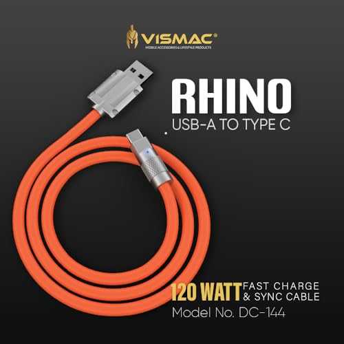Image of Vismac 120W USB A to Type C Fast Charging High-Performance Cable, Supports 480Mbps Data Sync Speed - Durable, Efficient, and Reliable Power Solution.(1 Meter)