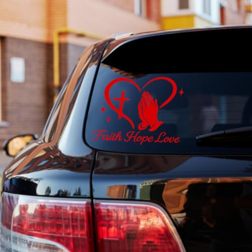 Image of Large Christian Car Decals, Faith Hope Love Praying Hands Stickers - 11 inch x 10 inch Waterproof Vinyl Sticker for Car, Truck, Window, Bumper, Laptop, Wall (Praying Hands-Red)