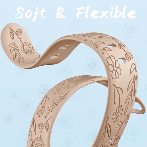 Image of SNBLK 6 Pack Floral Engraved Bands Compatible with Apple Watch Bands 40mm 41mm 42mm 38mm 44mm 45mm 46mm 49mm Women Men, Silicone Flower Pattern Strap for iWatch Series 11 10 Se Ultra 9 8 7 6 5 4 3 2 1