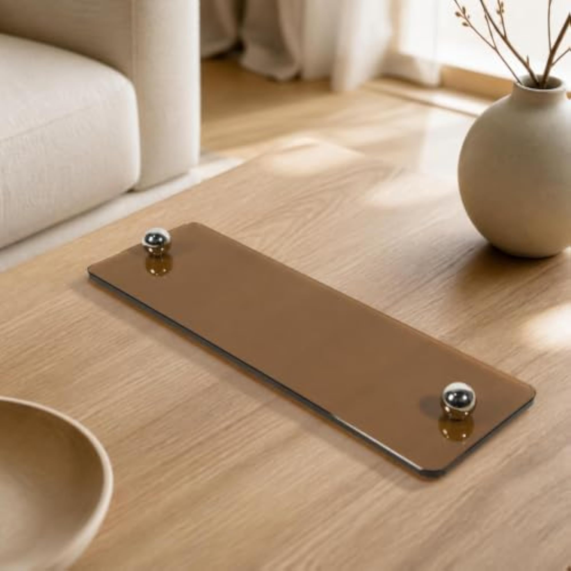 Polished Organic Glass Geometric Rectangular Tray, Light Blue