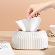 CASAKIT Streak Tissue Box Holder with Automatic Spring/Desktop Facial Paper Towel Dispenser for Office, Home, Restaurants, cafes, Hotels & Hospitals (White)