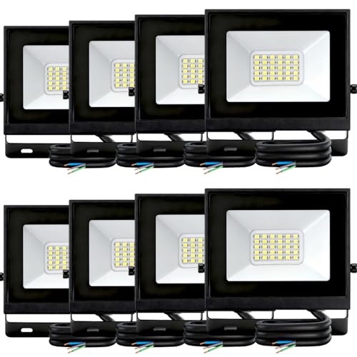 Aigostar Foco LED Exterior 20w 1650LM, Foco Proyectore LED Exterior Impermeable IP65, Focos 28 LEDs, 6500K Blanco Frío para Garaje,Jardín,Patio,Parque, 8pcs