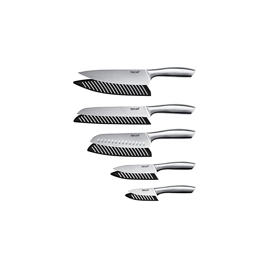 hecef-Silver-Kitchen-knife-set-of-5-Satin-Finish-Blade-with-Hollow-Handle-includes-8-Chef-8-Bread-8-Santoku-5-Utility-and-35-paring-knife hecef Silver Kitchen knife set of 5, Satin Finish Blade with Hollow Handle, includes 8" Chef, 8" Bread, 8" Santoku, 5" Utility and 3.5" paring knife