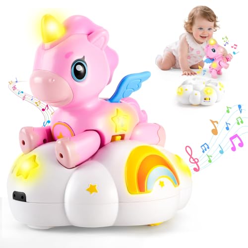 Jouet Bébé Licorne Nuage 2-en-1, 3 Étapes de Développement pour Le Temps sur Le Ventre et la Rampante, avec Lumières et Musique, Jouet Sensoriel Détachable, Idée Cadeau (Noël/Anniversaire) 6-36 Mois