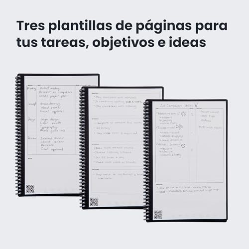 Rocketbook Fusion Agenda de Productividad Sin fechas Reutilizable, Tamaño A5, 15 cm x 22,4 cm, Negro - Objetivos, Calendario Mensual y Semanal, Listas de Tareas Diarias, Páginas de Rayas y Puntos - imagen 7
