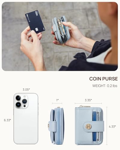 Image of Telena Small Wallet Women RFID Blocking Bifold Card Holder Leather Wallets with Zipper Coin Pocket Blue